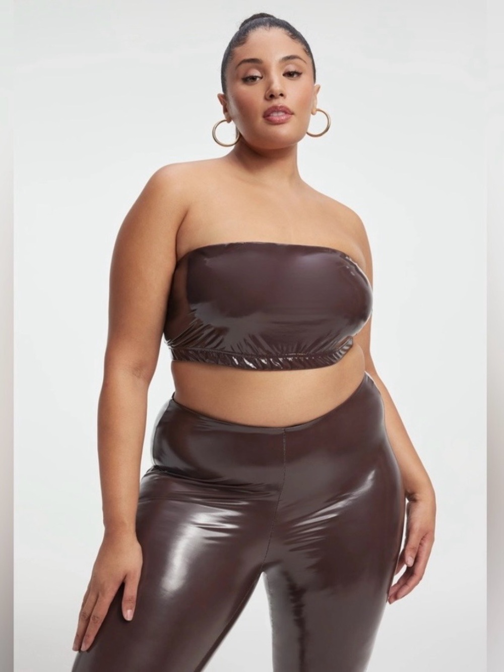 Good American Dark Cocoa Patent Leather Glossy Bandeau Top
Size Medium NWT